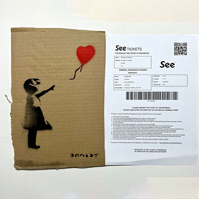 Banksy. “Girl With Balloon”. 2015. Spray paint and stencil on cardboard.