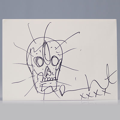 Damien HIRST, Attribué à Skull Head Dessin au feutre noir sur papier Signé à la mains, œuvre unique