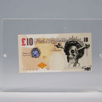 D*Face - Ten Pound Note created by D*Face issued for a Death Camp; Glory at Stolen Space Gallery.