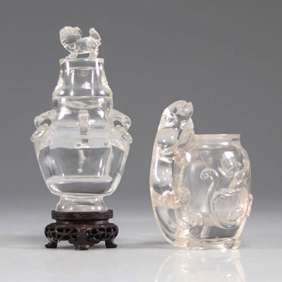Rock crystal set of 2 Chinese sculptures