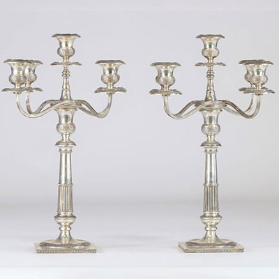 Pair of empire style candlesticks with 5 branches in solid silver