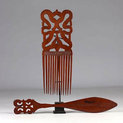 Rare miniature comb and paddle - Suriname / Guyana - Saramaka - early 20th century