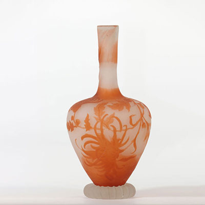Emile Gallé clear vase with acid decoration of chrysanthemums.