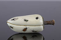 Japan, Shibayama Okimono in the shape of a fruit, stone and mother-of-pearl inlay of insects, 19th / 20th C.