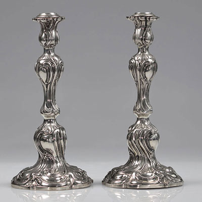Pair of Louis XV style silver candlesticks