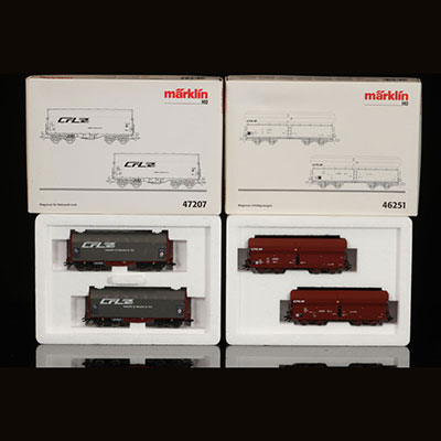 Train - Modèle réduit - Marklin HO lot de 47207 et 46251 - Lot de 2 boites CFL marchandises chacune contenant 2 wagons -
