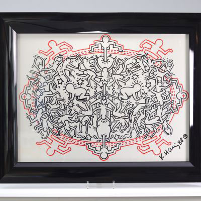 Keith HARING (USA, 1958-1990)Untitled, 1988.-Black and red marker on grey paper.-Signed
