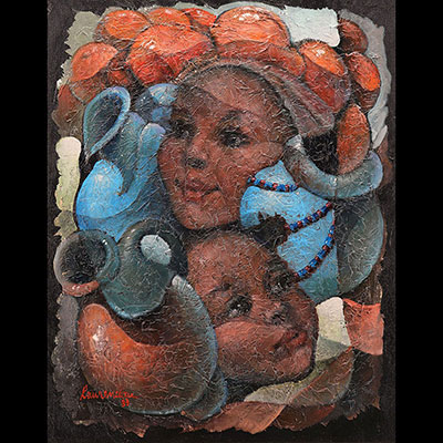 Haïti - Lyonel LAURENCEAU (1942) huile sur toile, les sœurs