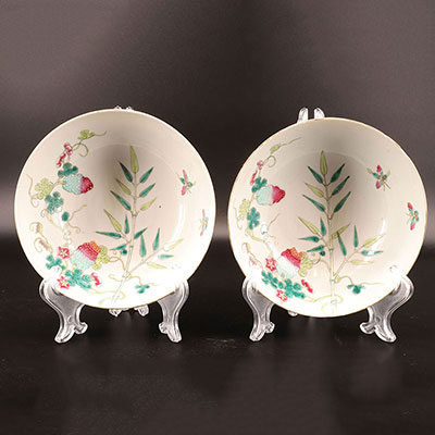 中国 - 香树脂梨木和竹制装饰对碗 宣统年间