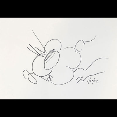 Jeff Koons, Flower drawing Dessin à l'encre bleue Signé à la main