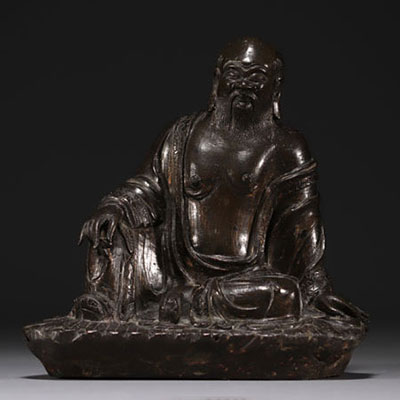 Chine - Bouddha en bronze, trace polychromie, d'époque XVIIe siècle.