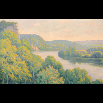 Eugène Collignon large oil on canvas view of the meuse