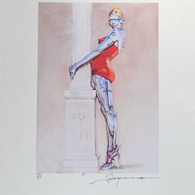 Hajime Sorayama - Sexy Robot Serigraph in full color Signed in pencil and numbered x/35 Annotated AP « Artist Proof » Dry stamp of the artist « Sorayama »