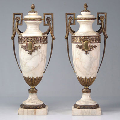 Pair of marble vases with gilt bronze mounts