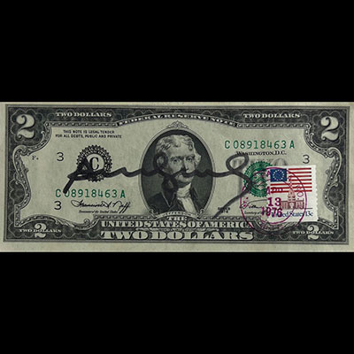 Andy Warhol. Billet de 2 dollars Américain.