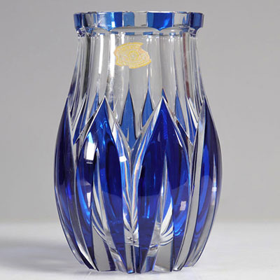 Val Saint Lambert Blue Lined Art Deco Vase