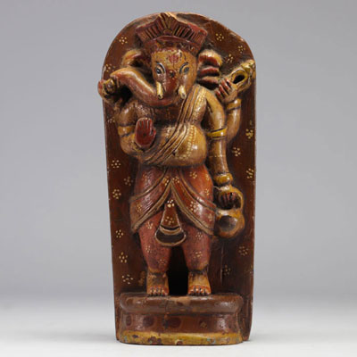 Sculpture en bois polychrome Ganesh