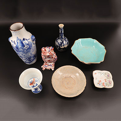 Chine - Lot de sept porcelaines, 19-20ème 