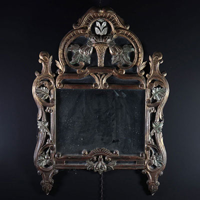Miroir en bois sculpté 18ème polychromé
