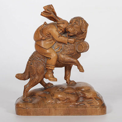 Switzerland, Saint Bernard and the child in finely carved wood, work from the black forest around 1900