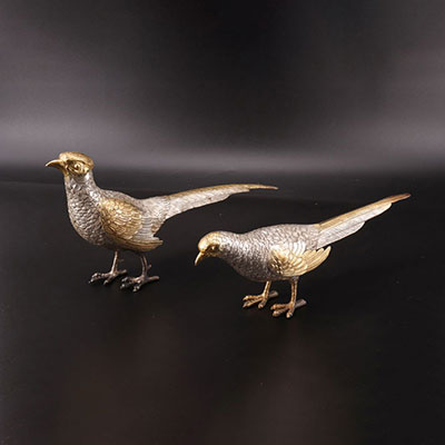 Pair of pheasants in sterling silver