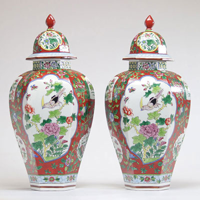 Paire de vases couvert en porcelaine de chine à décor d'oiseaux du XIXe siècle