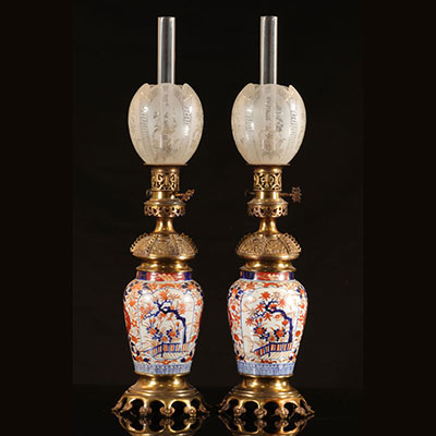 Imposante paire de lampes - porcelaine japonaise et bronze - époque Napoléon III