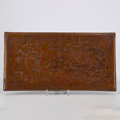 Très rare boîte en bois laqué et doré à décor de double dragons  avec 5 griffes d'époque Jia Jing (1522-1566)