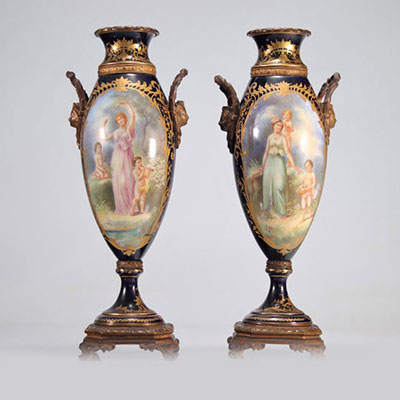 Pair of Sèvres porcelain vases with bronze mounts signed Fritz