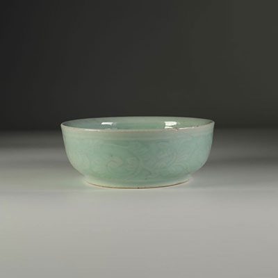 Monochrome celadon porcelain bowl mark at the base .China XIXth.