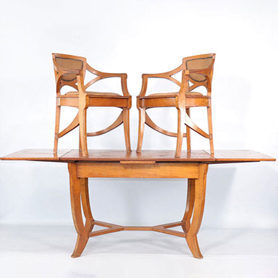 Belgian Art Nouveau pair of armchairs and table