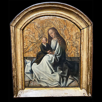 Madonna and Child. Rare Flemish Primitive from the 15th century in the style of Rogier van der Weyden