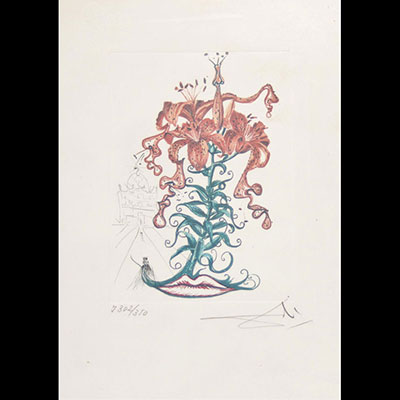 Salvador Dali. « Tiger Lilies ». Gravure en couleur sur papier