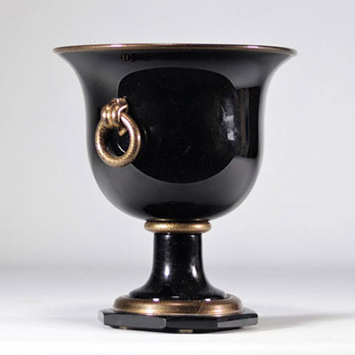 Murano black and gold footed bowl