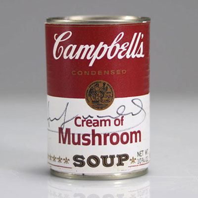 Andy Warhol (d'après). Campbell's Soup « Cream of Mushroom ». Boîte de conserve métallique.