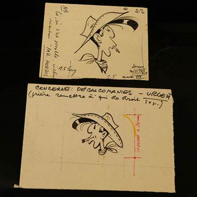 Original Comics Page - BD - Morris designer Lucky Luke set of 2 drawings