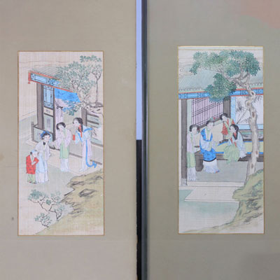 Peinture sur soie à décor de personnages du XXe siècle