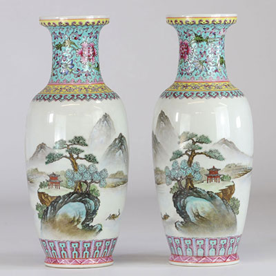 China pair of vases with republic period scenery