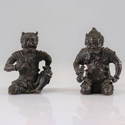 pair of Japanese bronze Shoki Oni Edo period 