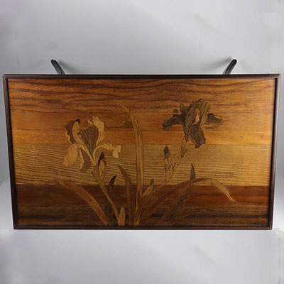 Emile Gallé table in marquetry with vegetable decoration signed 1900