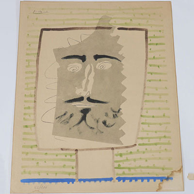 Pablo Picasso (1881-1973) - TETE DE FAUNE BARBU-6 pochoirs du portfolio Femmes et Faunes imprimés par Daniel Jacomet