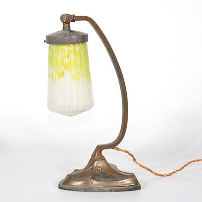 Art Nouveau bronze lamp bobèche Loetz