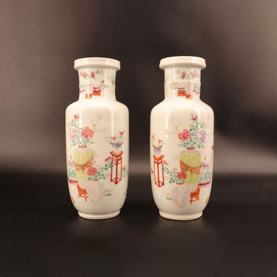 Paire de vases porcelaine de chine famille rose 19ème