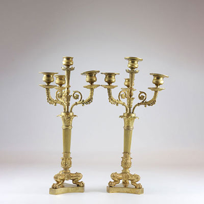 Paire de candélabres en bronze doré Empire