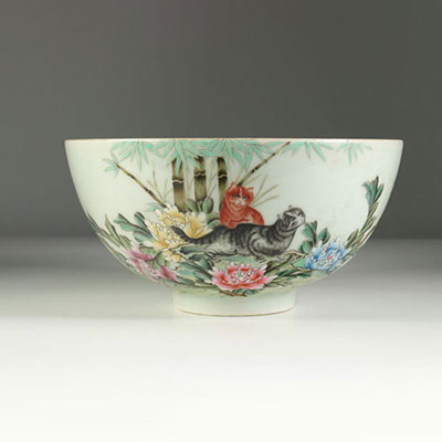Porcelain bowl decorated with cats. 20th century China.