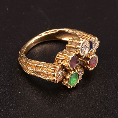 France - Designer ring in 18k gold and precious stones 