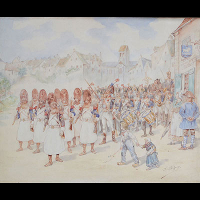 Military scene - Watercolor - Albert BLIGNY (1849-1908)
