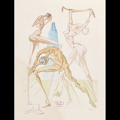 Salvador Dali. « The Sodomites ». La Divine Comédie - L’enfer - Chant 15. 1963. Bois gravé en couleurs sur vélin de Rives