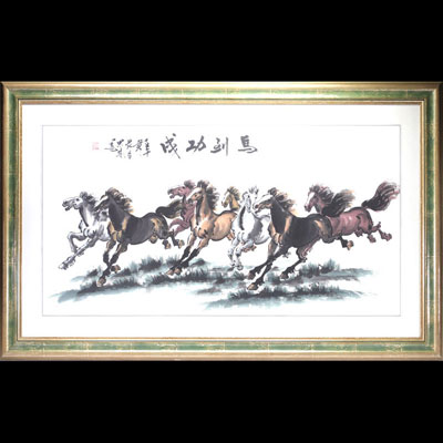Chine - Estampe aux chevaux.