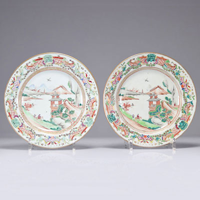 Plates (2) 18th century Chinese porcelain decorated with landscapes